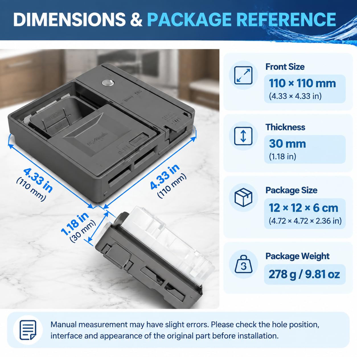 Dispensador Lavavajillas para Whirlpool WFO3T123 2016-2026,Diseño ABS Duradero