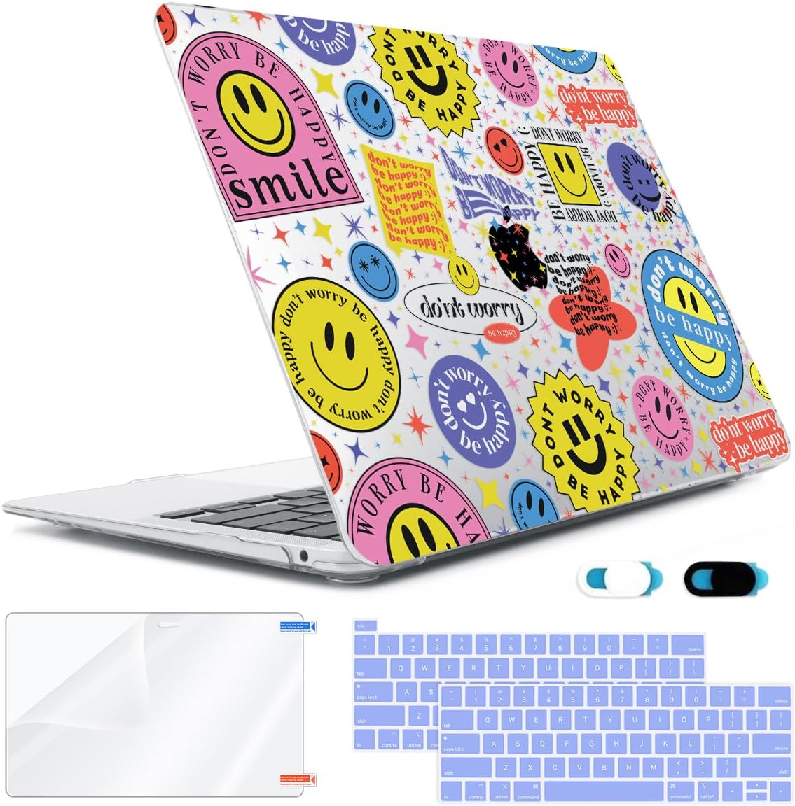Compatible with MacBook Pro 13 inch Case M2 2023 2022 2021-2016 A2338 M1 A2251 A2289 A2159 A1989 A1706, Plastic Hard Shell Case&Keyboard Cover&Screen Protector&Webcam Cover, Smile
