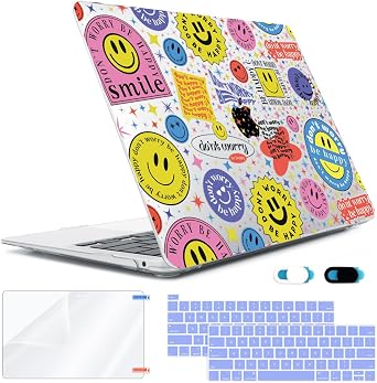 Compatible with MacBook Pro 13 inch Case M2 2023 2022 2021-2016 A2338 M1 A2251 A2289 A2159 A1989 A1706, Plastic Hard Shell Case&Keyboard Cover&Screen Protector&Webcam Cover, Smile