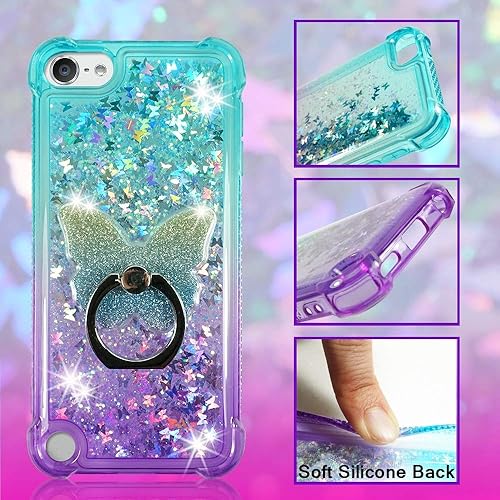 Miniatura 8 de ZASE Design - Carcasa compatible con Apple iPod Touch 7, 6 generación, purpurina líquida, brillante, a prueba de golpes, linda mariposas 3D