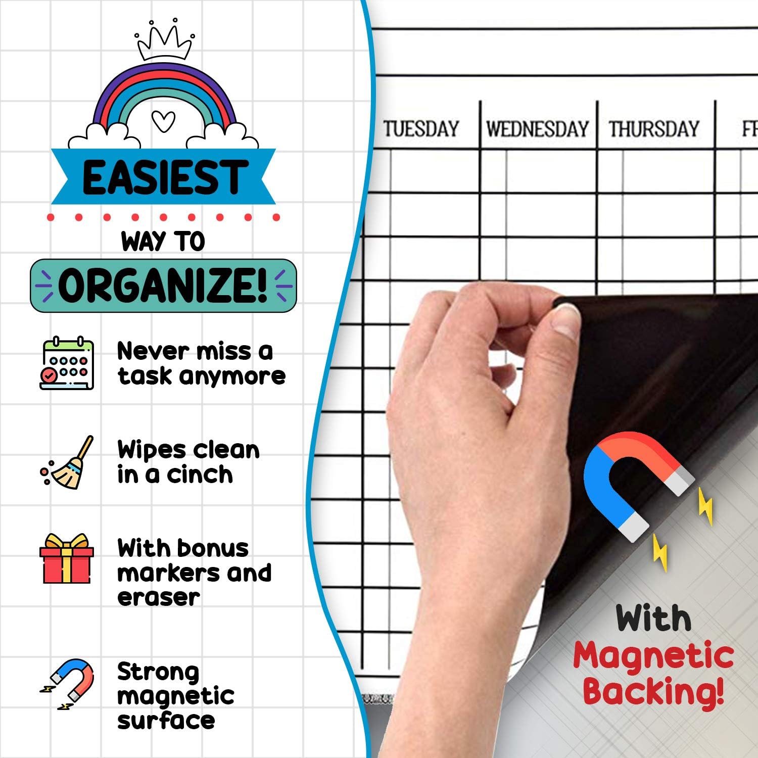 Whiteboard Chore Chart - Magnetic Dry Erase Chore Board for Multiple Kids - Chores White Board for Fridge - 17X12” - 5 Markers & Eraser with Strong Magnet - Family Refrigerator Weekly Planner