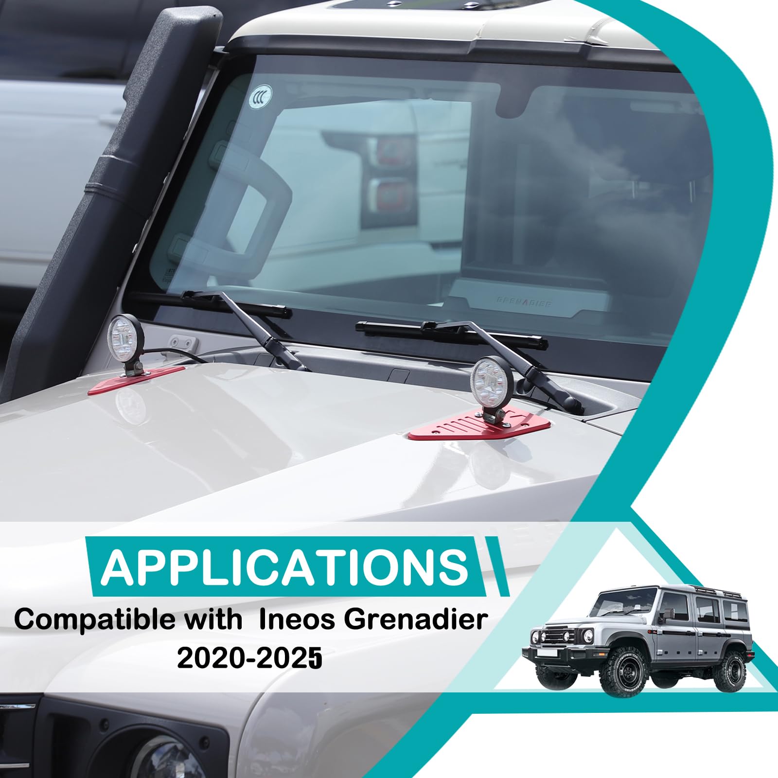 Car Hood Trim Replacement parts Compatible with Ineos Grenadier 2020-2026 Hood Expansion Trim Cover Multi-function Searchlight Bracket External — view 2