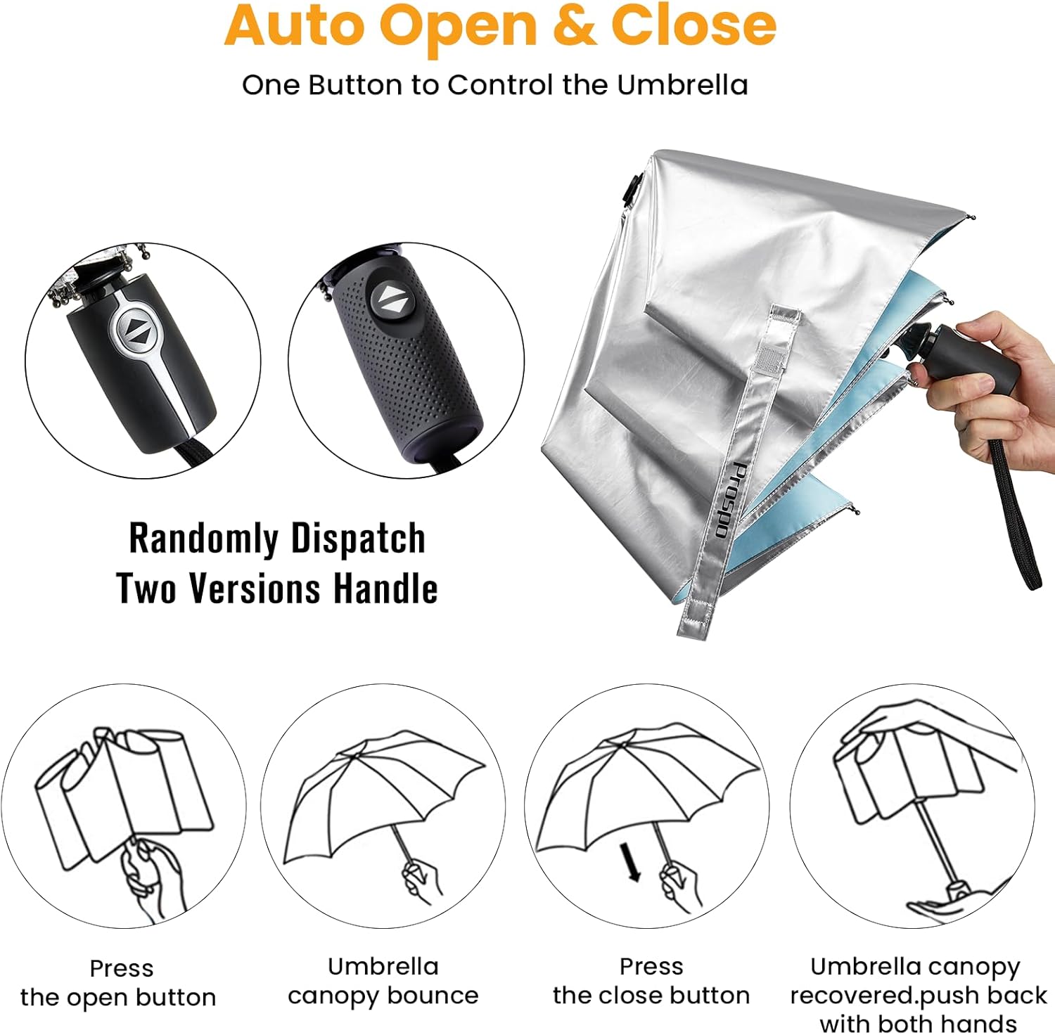 Prospo UPF 50+ UV Protection Umbrella for Sun & Rain, Large Compact Travel Umbrella Windproof, 46 Inch Auto Open Close Sun Blocking for Women Men