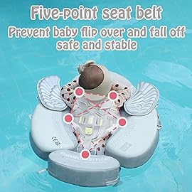 Mambobaby Float Add Tail Baby/Infant Swim Float with Canopy, Non-Inflatable Solid Upgrade Soft Waterproof Skin-Friendly Leather Material (Global Limited Edition Silver)