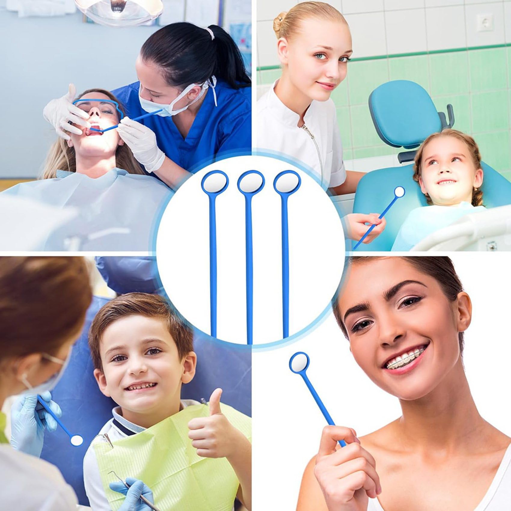 Specchio Dentale USA e Getta da 1500 Pezzi Specchietto per Bocca Antiappannamento Specchio Dentale Confezionato Singolarmente per Denti Orali, Blu