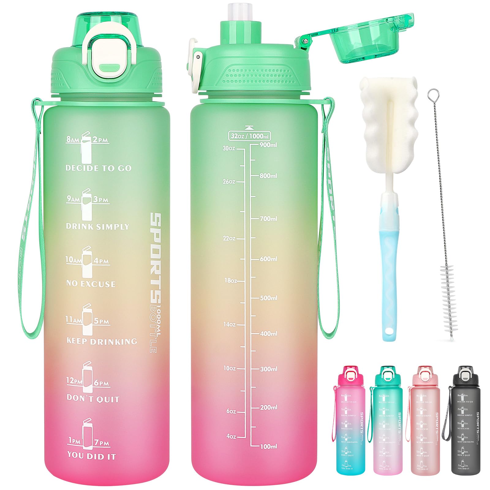 AOHAN Gourde 1l, Bouteille D'eau Tritan Sans BPA, Motivation Gourde