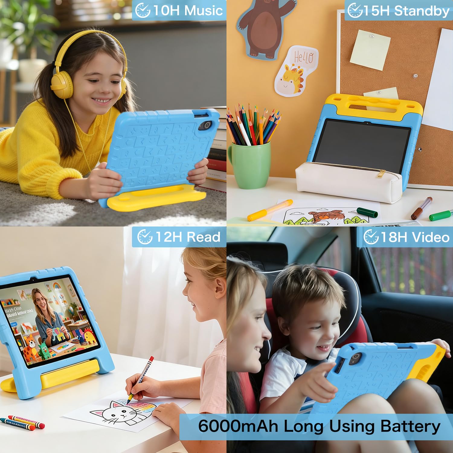 SUMTAB Tablet Bambini 10 Pollici, Android 15 Tablet Educativo con Processore Octa-Core per Gaming, 30GB RAM 128GB ROM Espandibile TF 2TB, 5G e WiFi 6, Penna Stilo Inclusa e Custodia Antiurto Blu