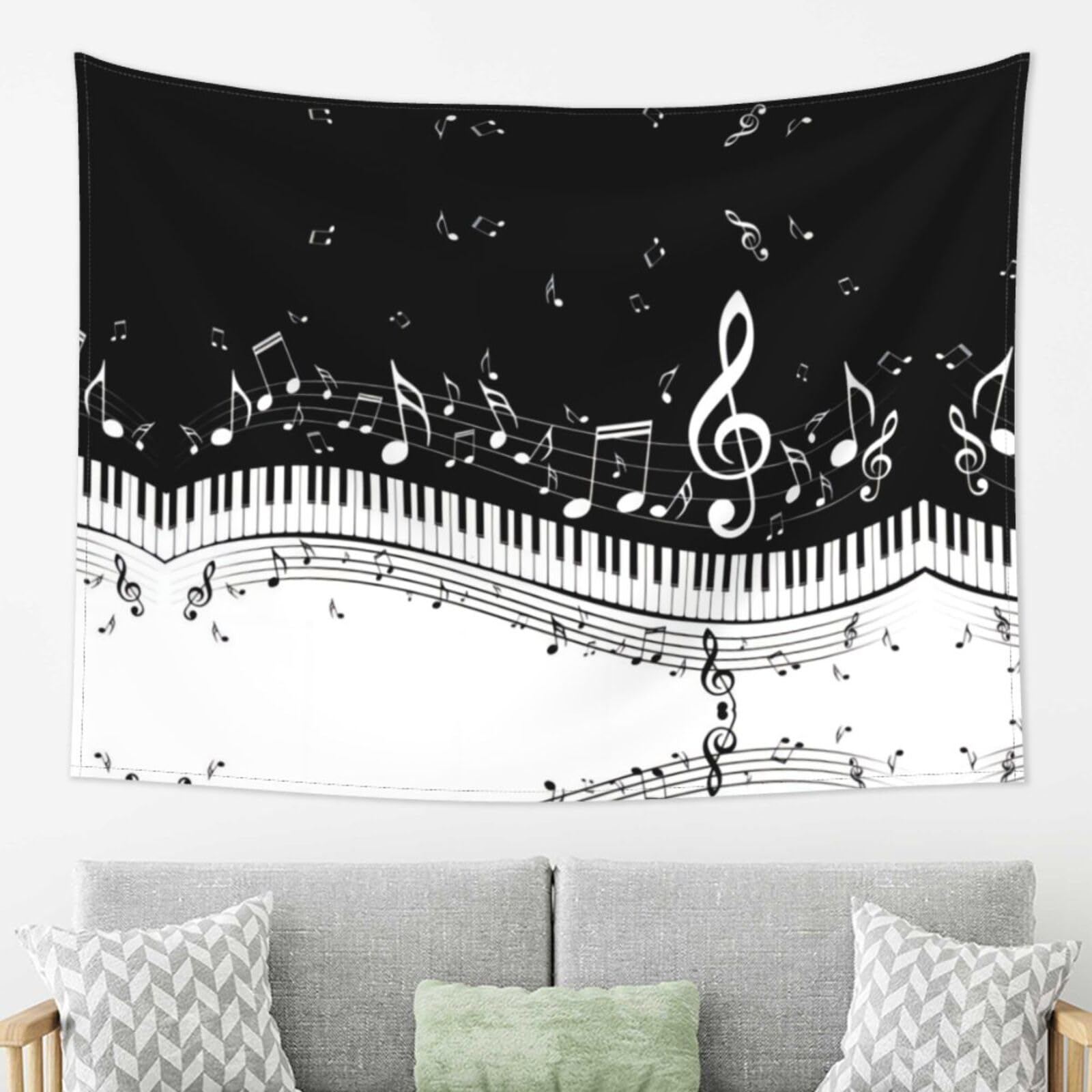 LPLSNWS Black and White Music Note Tapestry, 80x60 Inches, Wall Hanging for Bedroom Living Room