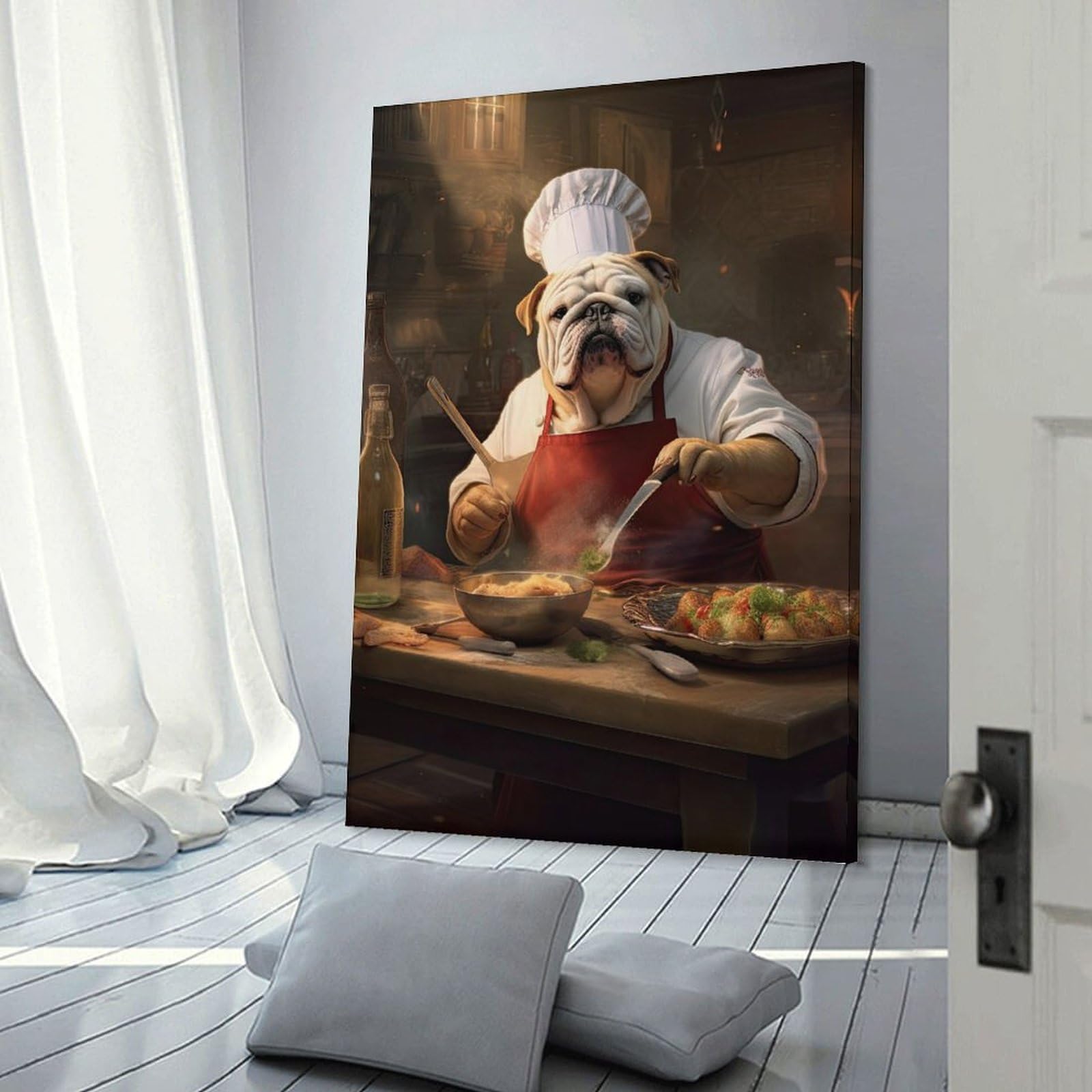 Junmoney Frame-Style-9 Wall Picture Print Bulldog Chef Cooking, 24X36inch(60X90cm), For Apartments, Flats Or New Home Decor, A Simple Refresh For Blank Walls