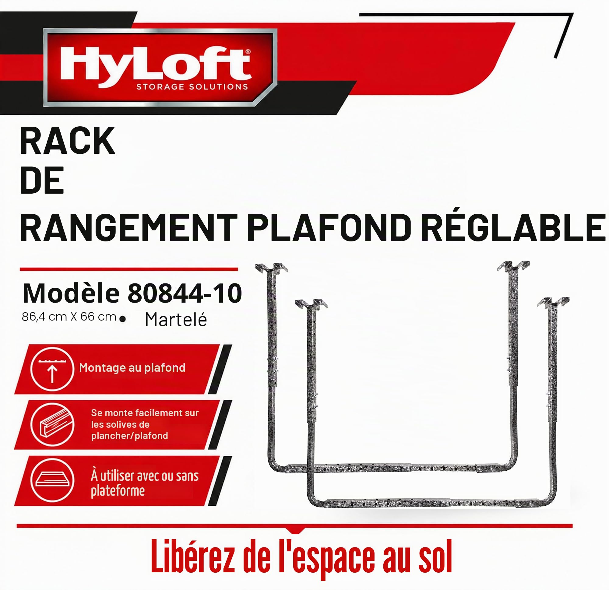 HyLoft 80844-10 34 in. x 26 in. Adjustable Garage Ceiling Mount Storage Rack Kit - Hammertone