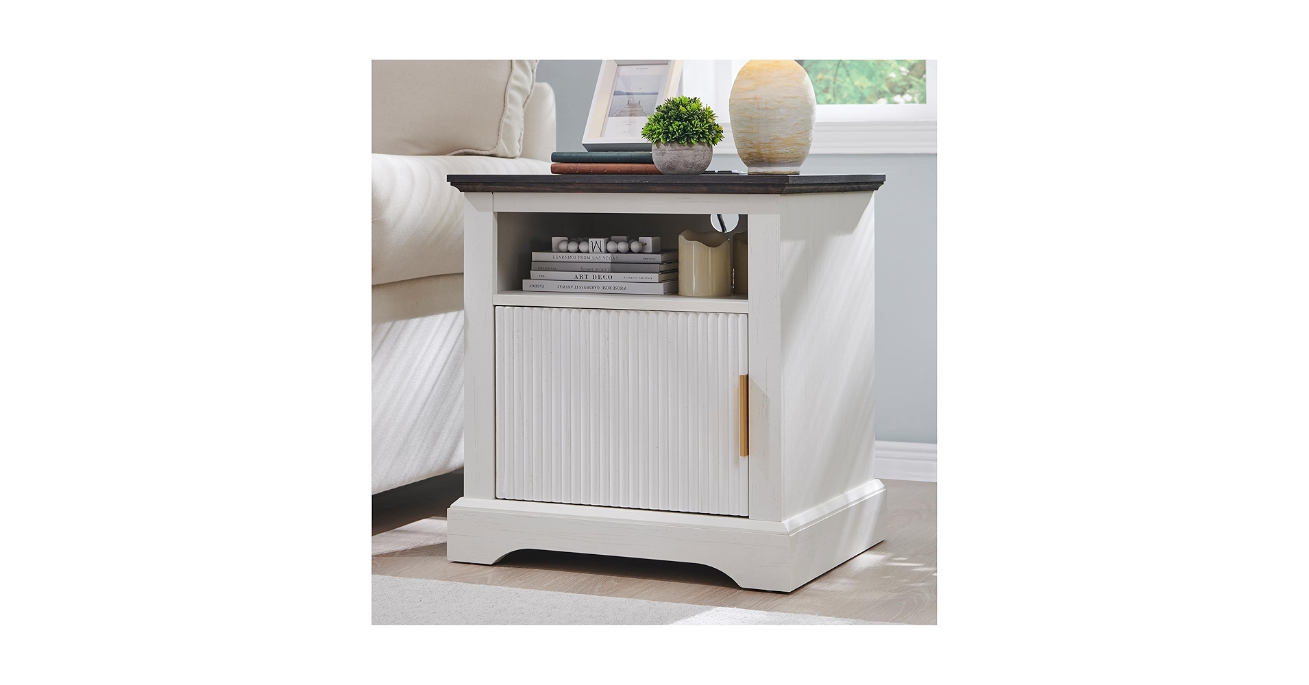 Amazon.com: Aitjunz Fluted Nightstand with Charging Station