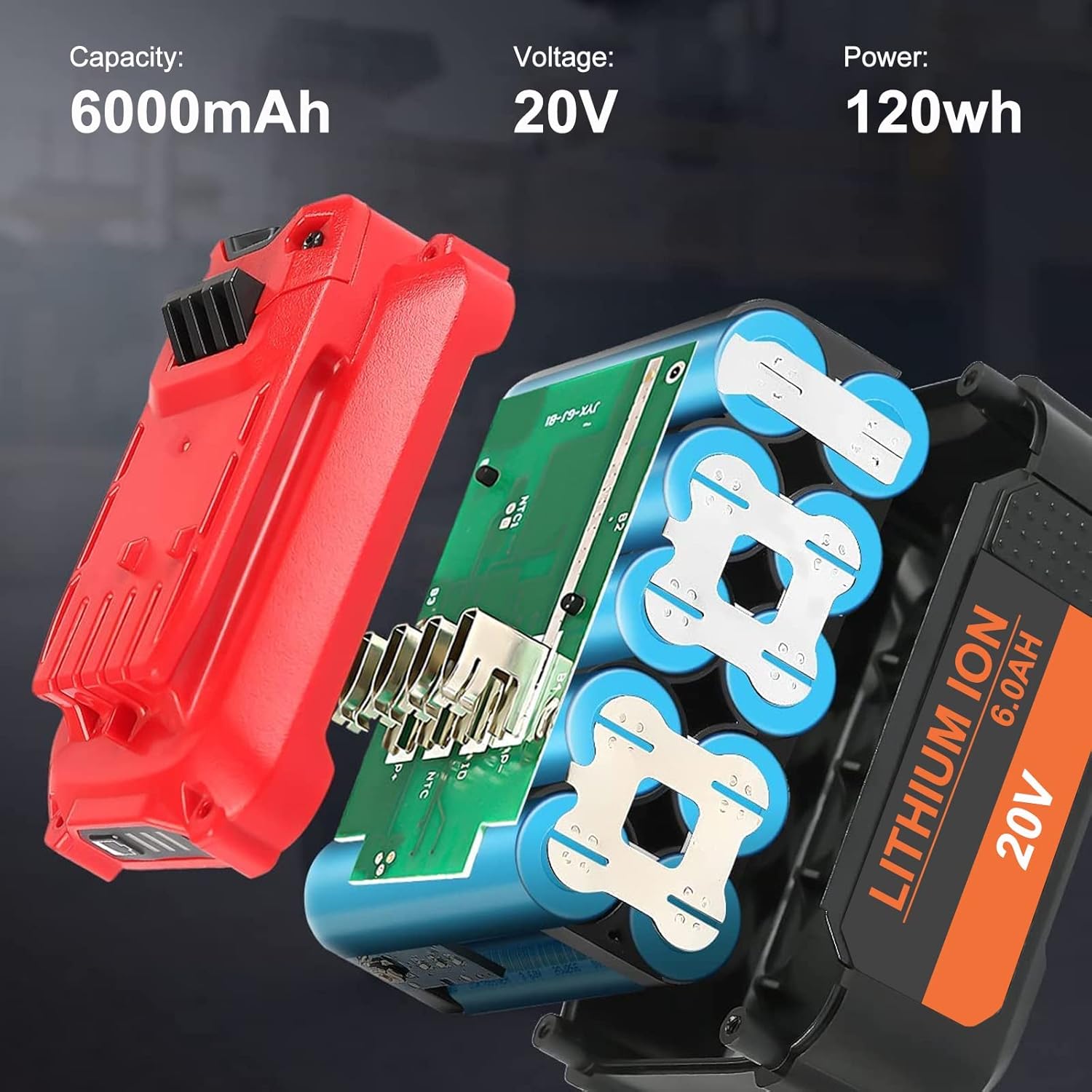 DTK [Upgraded] Replacement for Craftsman 20V Battery 6000mAh V20 for CMCB205 CMCB204 CMCB206 CMCB202 CMCB201 20V Cordless Power Tools 2 Packs - Image 4