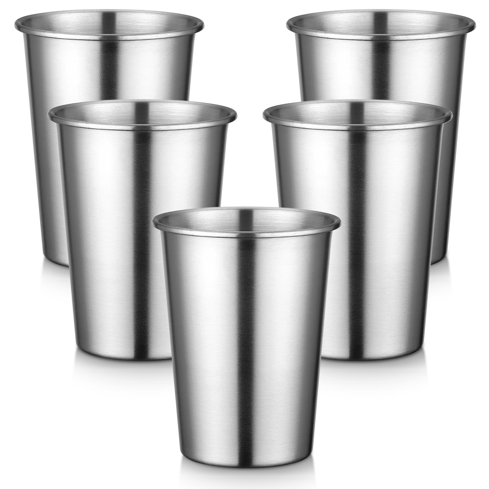 Beasea Stainless Steel Cups, 5 Pack 13.5oz 400ml Large Metal Water Drinking Tumblers Pint Cups Stackable Shatterproof Sturdy Reusable Glasses for Home