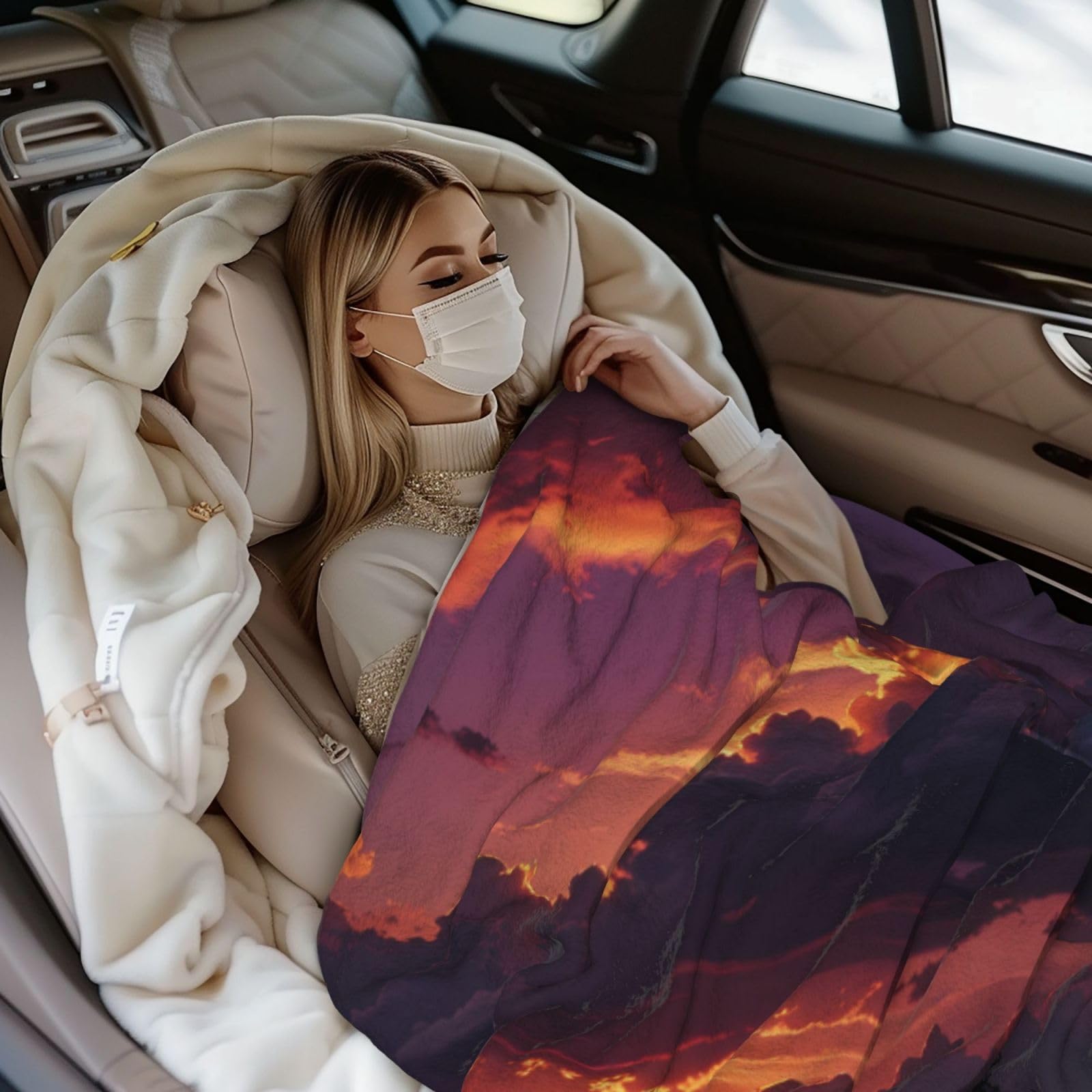 Manta de franela estampada Purple Sky Sunset de 80 x 60 pulgadas, 30-80 pulgadas. Una manta cálida para uso doméstico en otoño y una manta de viaje portátil.