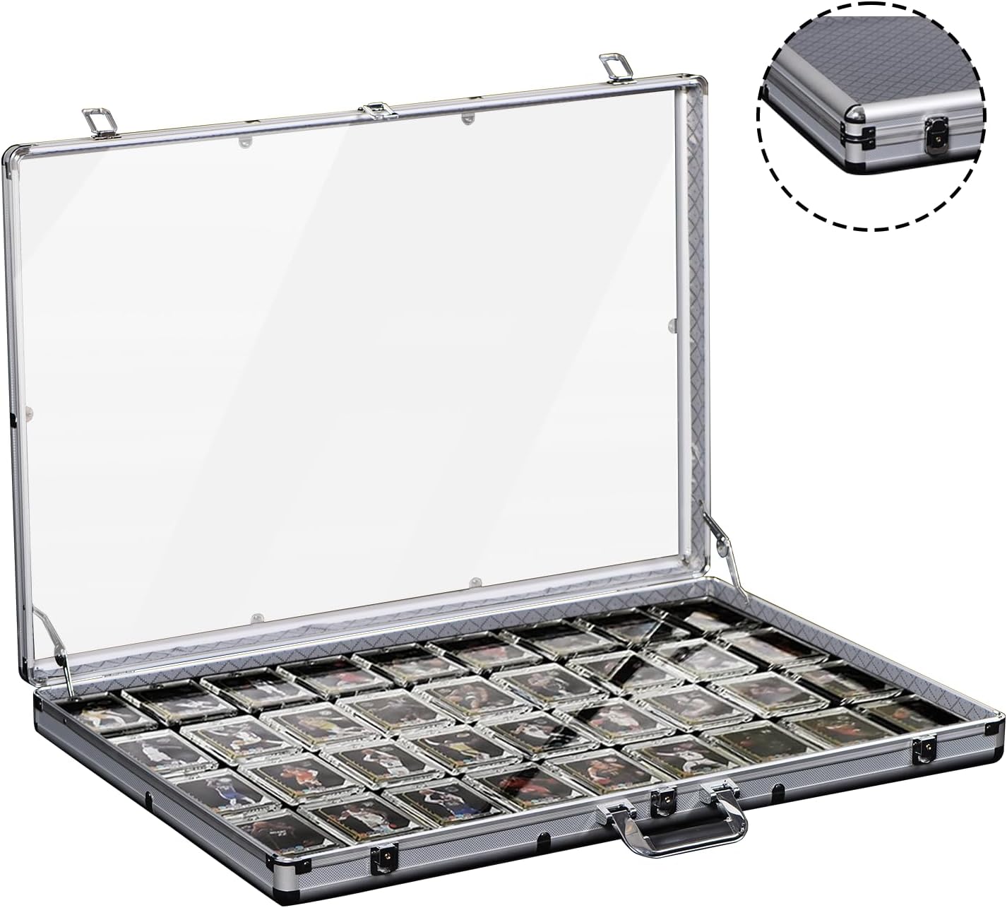 Card Display Case Aluminium for Card Vendor, Use for Card Show/Conventions, for Trading Graded Baseball Sports Cards Display, Large Silver 34x22 Lockable with Handle