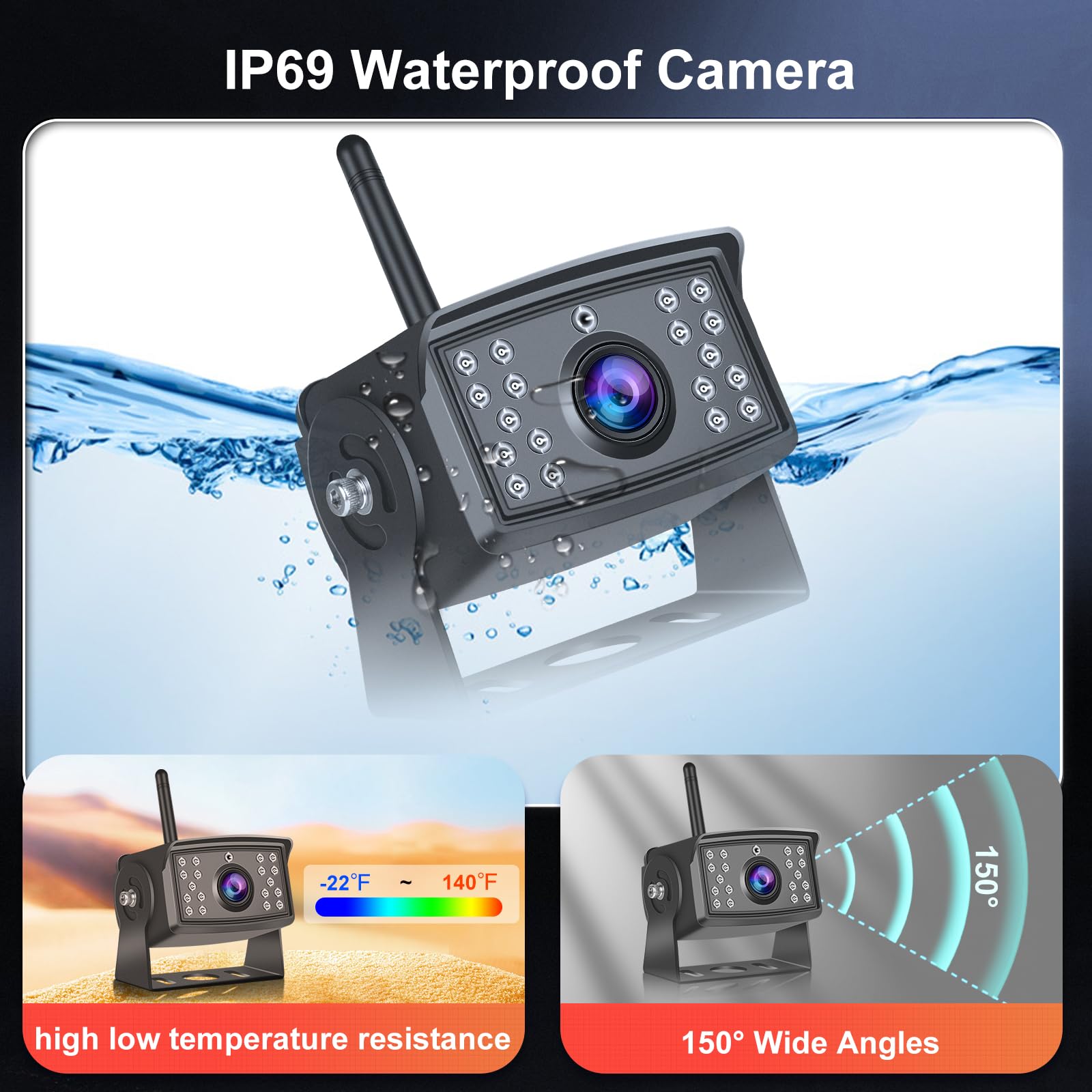 Hodozzy Telecamera Posteriore Digitale Senza Fili 7 Pollici IPS Monitor Kit AHD Telecamera Retromarcia Impermeabile Visione Notturna Registrazione Video Telecamera Posteriore Auto Senza Fili 12V-36V