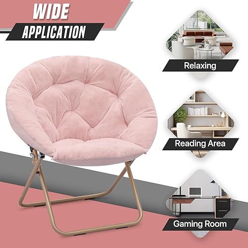 Miniatura 12 de Silla de luna plegable de gran tamaño, grande, suave, perezosa, acogedora, cómoda, de piel sintética, redonda, platillo luna, para adolescentes y