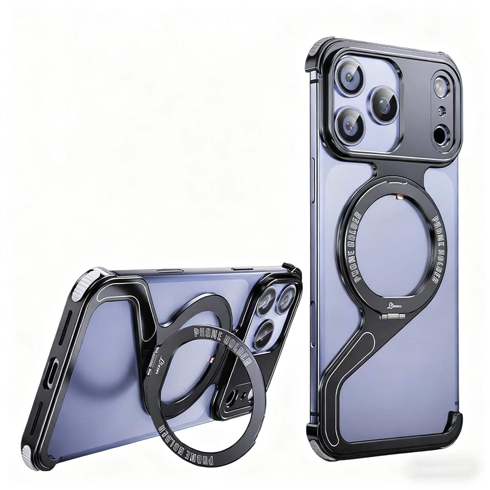 HUHUCASE for iPhone 17/16/15/14/13promax Mobile Phone Case Creative Skeleton Z-Shaped Anti-Fall Heat Dissipation Metal Frameless Magnetic Bracket (