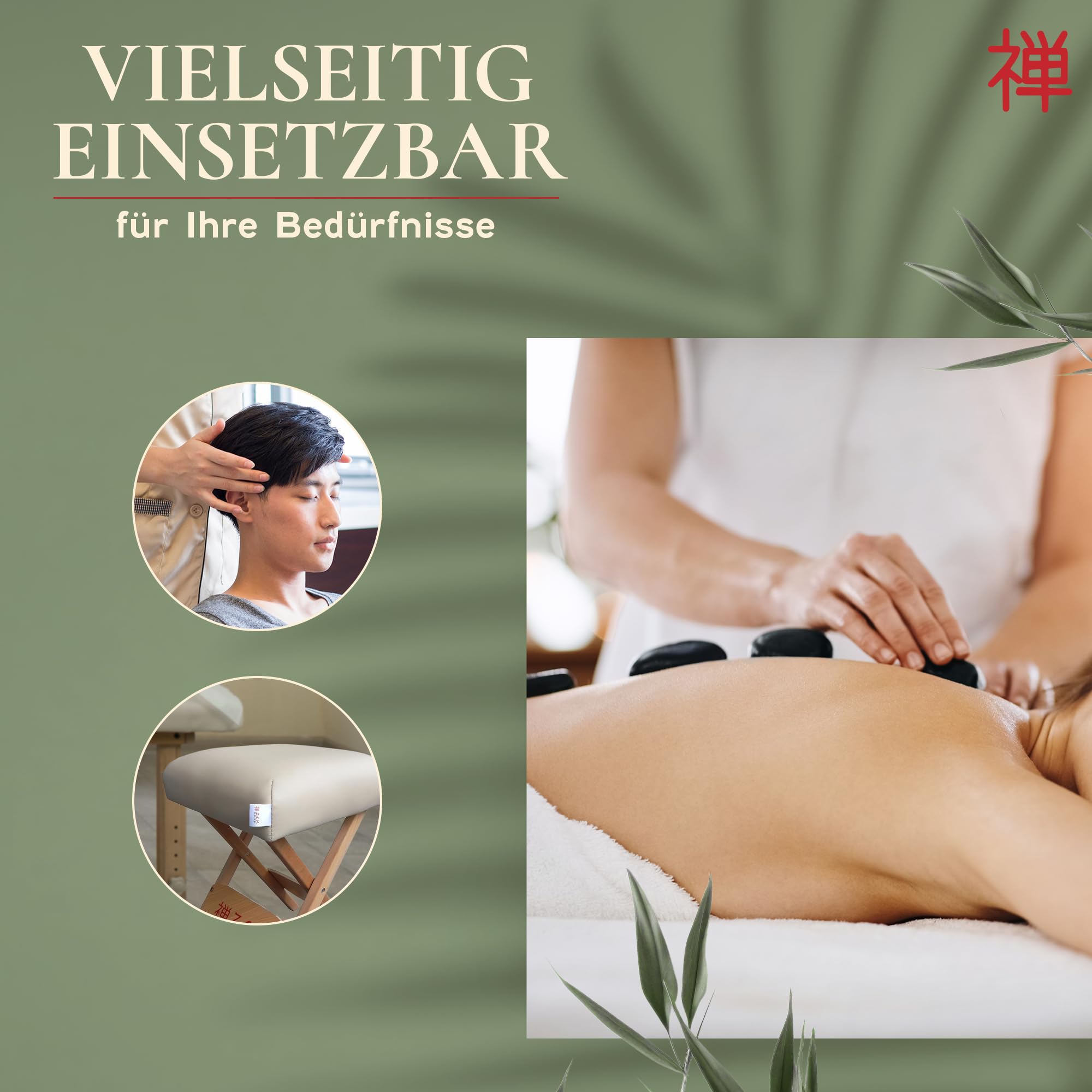 Zen tragbarer Klapphocker faltbar aus Holz 48 x 33 x 33 cm vielseitige Hocker ideal als Massage Zubehör Falthocker, Friseurhocker, Kosmetikhocker, Arzthocker - Klappstuhl geplostert & bequem (Cremé)