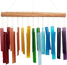 Blue Handworks Color Spectrum Glass and Driftwood Chime - Sandblasted Glass and Found Wood Hand Crafted Wind Chime