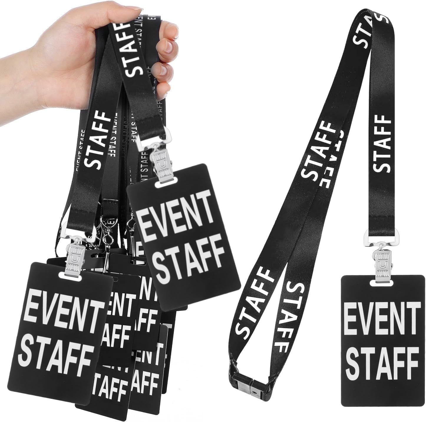 50 Sets Event Staff Cards with Lanyards Event ID Card Holder Event Lanyard with Metal Swivel Hook for Backstage Concert Party Birthday Gaming,Staff Badge Holder (Black)