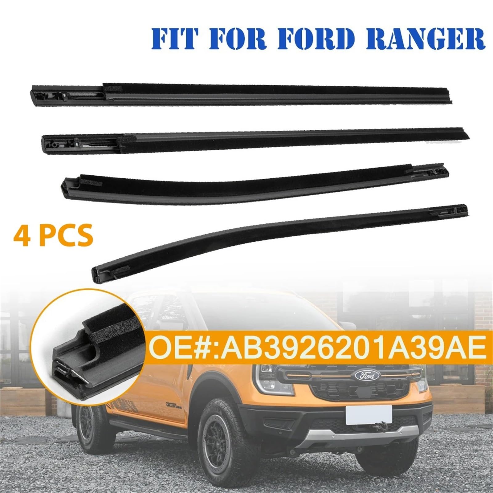 samochodów tapicerka okienna Pasuje do Ford Ranger 2012-2021 Okno Zewnętrzna Uszczelka Boczne Drzwi Szyba Gumowy Pasek Listwa Uszczelniająca AB3926201A39AE