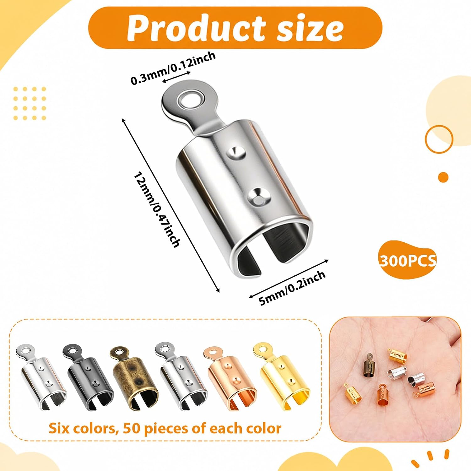300Pcs Cord Ends for Jewelry Making, Crimp Tubes with Loop