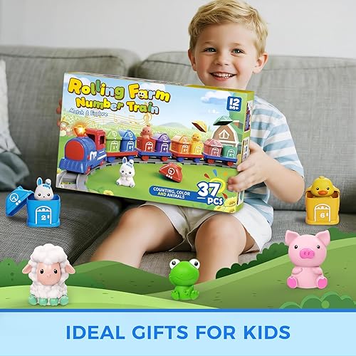 Miniatura 5 de Juguetes de aprendizaje para niños pequeños de 1, 2 y 3 años, juego de tren eléctrico de granja para niñas de 2 a 4 años, juguete de tren Montessori