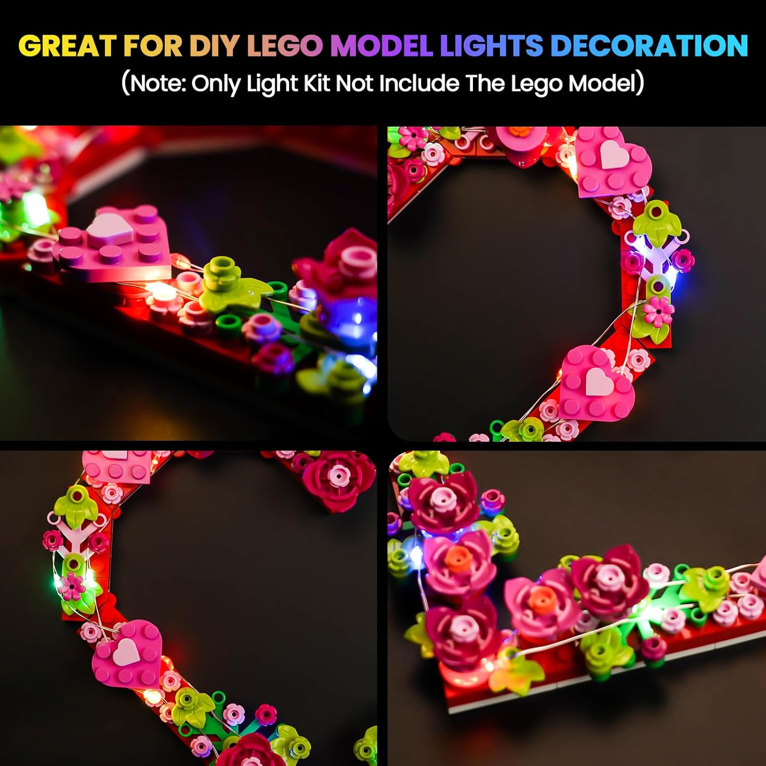 Upgraded Led Light Kit Compatible with Lego Heart Ornament Building Set, Lights Decoration Compatible with Lego 40638, Great Gift for Valentine's Day (Model Not Included)