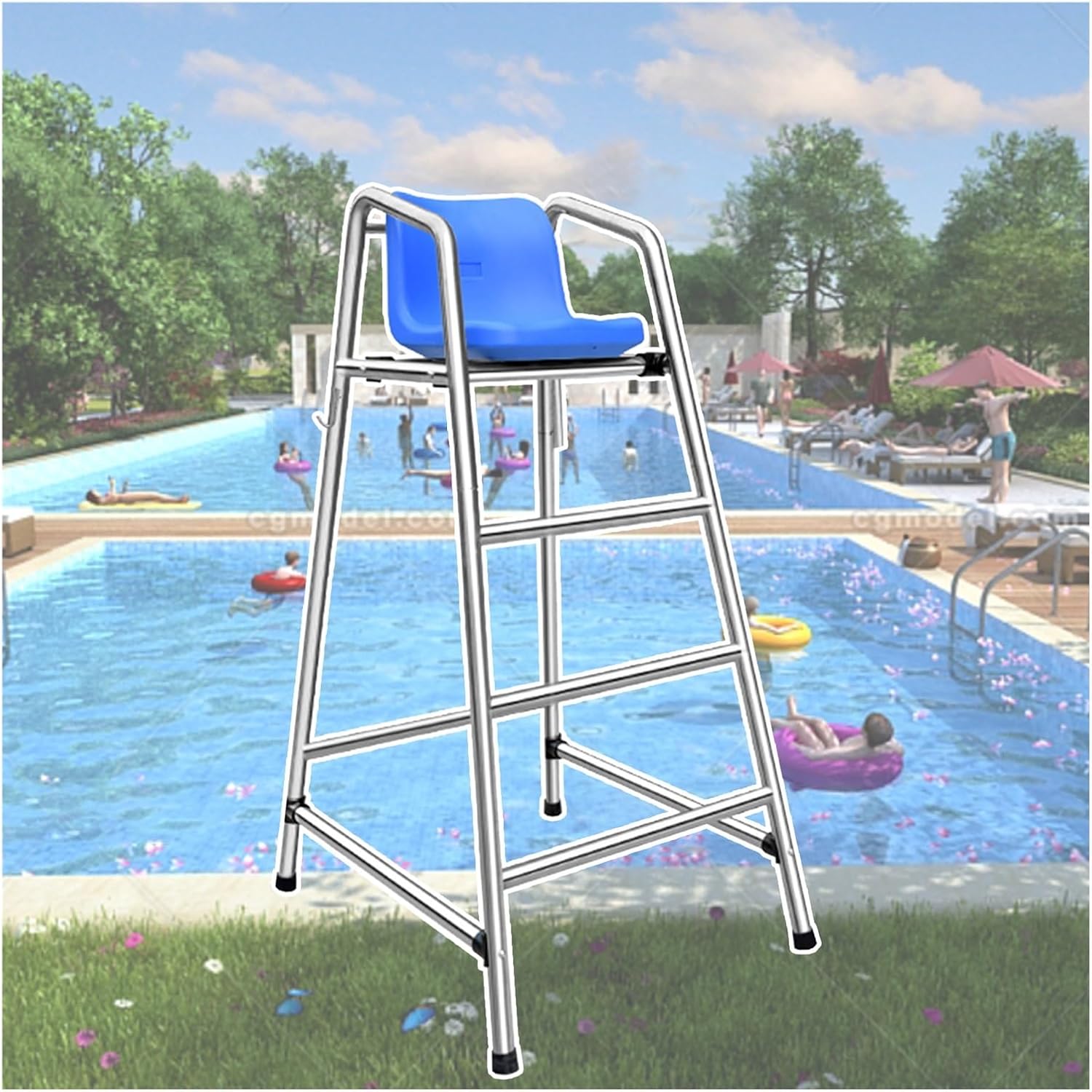 Durable 304 Stainless Steel Lifeguard Chair for Swimming Pools - Adjustable Height (120-180 cm) with Deluxe Ladder Stool - Indoor/Outdoor Safety Equipment