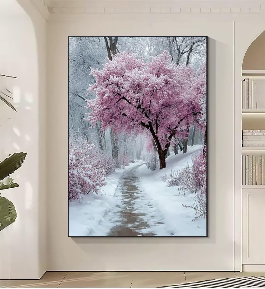 Landschaft Baum Malen Nach Zahlen Erwachsene, Paint by Numbers Adult Anfänger Set, Heimwerk Malen Nach Zahlen Kinder Mit Rahmen, 3 Pinsel und 36 Acrylfarbe Als für Deko Wohnzimmer 60 x 80 cm BJHDK362