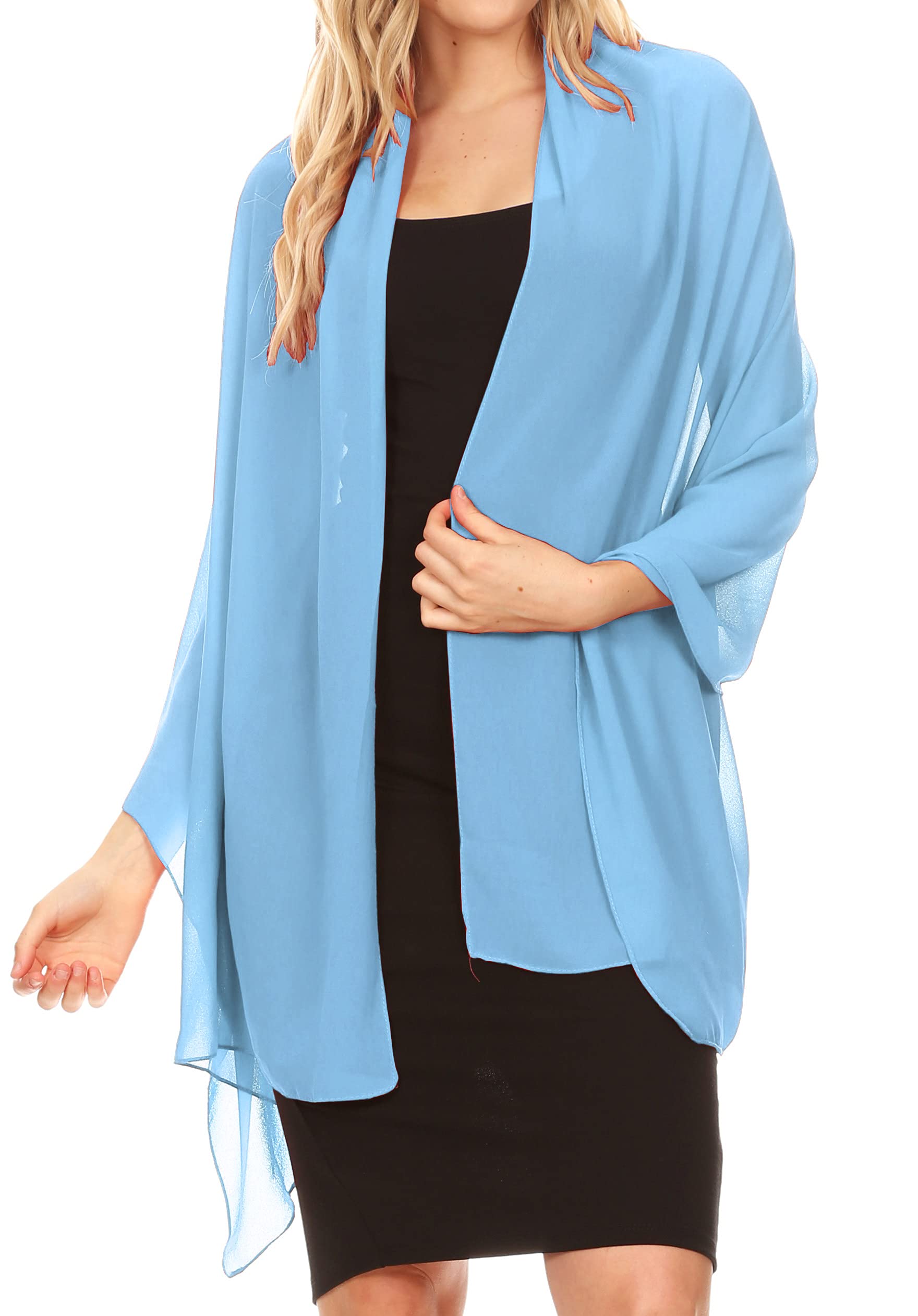 Sakkas 18225 - Jona Women Soft Sheer Chiffon Bridal Wedding Evening Scarf Shawl Wrap Stole - Sky Blue - 7029