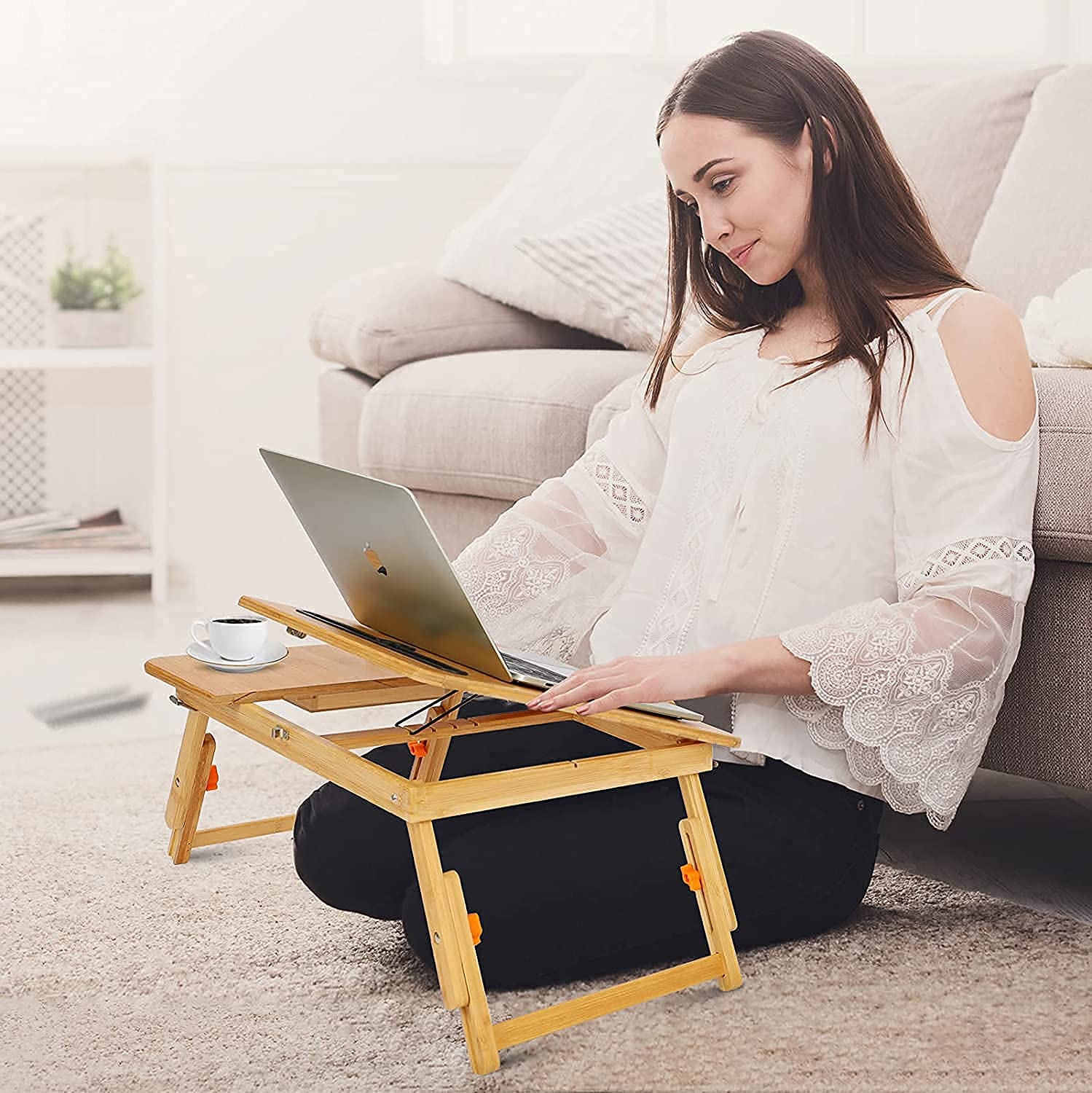 Kixre Bamboo Laptop Desk, Breakfast Serving Bed Tray, Adjustable Portable Laptop Stand Table with Tilting Top, Heat Dissipation Design for Bed and Sofa, Working & Watching Movie (B09LS4HK3D) Amazon Price History, Amazon Price Tracker