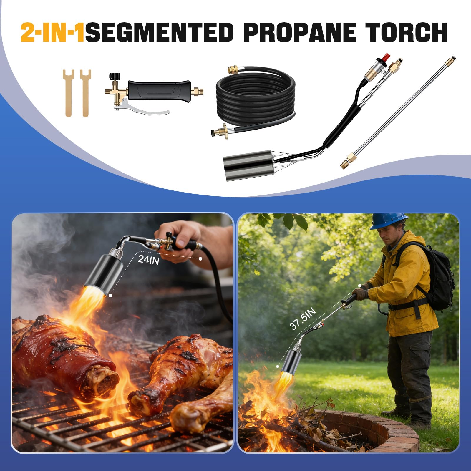 Torcia a propano con bruciatore di erbacce, lanciafiamme ad alta potenza da 4000 F, per diserbo, coperture e scioglimento della neve, manico ergonomico, auto-lgniting, portatile, per erba, arbusti