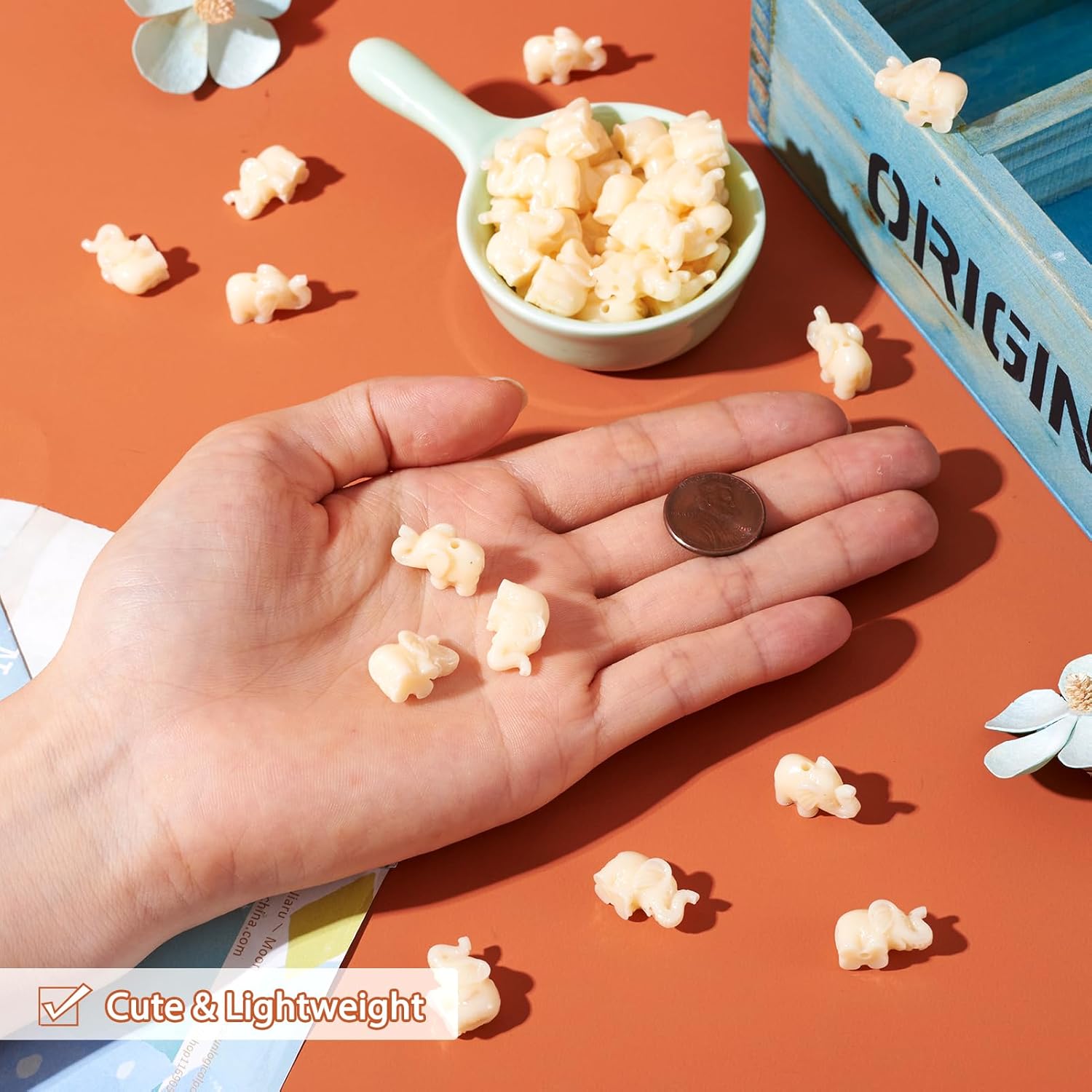 Craftdady 200Pcs Resin Elephant Spacer Beads Carved Animal Lucky Charm Beads 18x12mm for Jewelry Craft Making (Beige) - Image 2