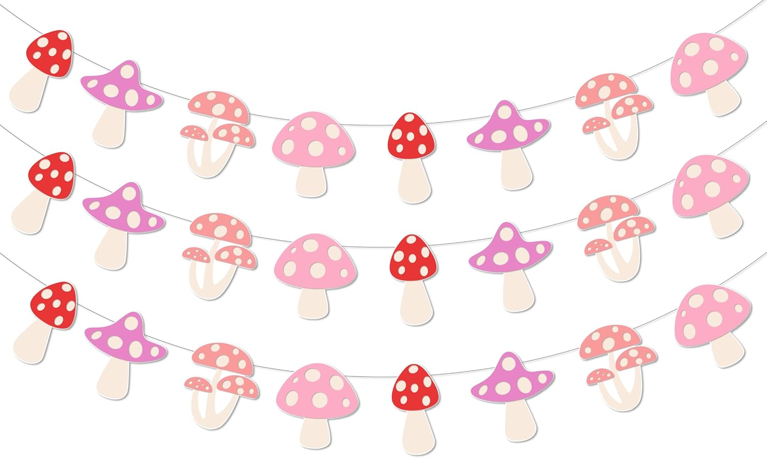 JOYMEMO 3 Pieces Mushroom Party Banners, Pink Mushroom Theme Wall Decor for Girls, Forest Themed Banner for Birthday Baby Shower Party Supplies