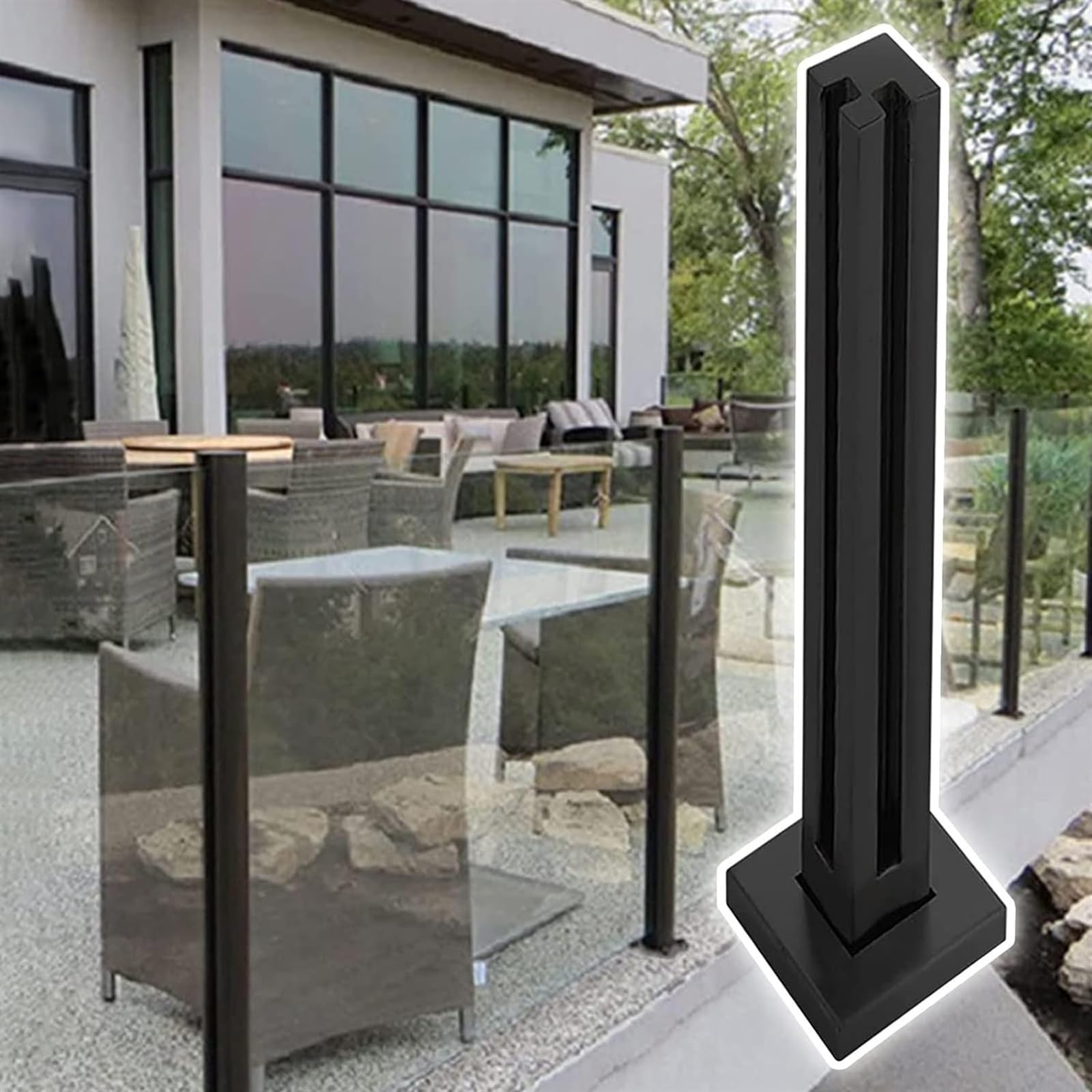 Balustrade en verre pour terrasse poteau d'angle carré noir de sol 85cm