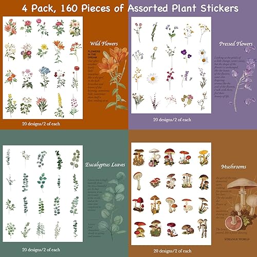 Miniatura 3 de Knaid Juego de calcomanías de plantas de eucalipto y flores (160 piezas) – Calcomanías decorativas transparentes impermeables para álbumes de