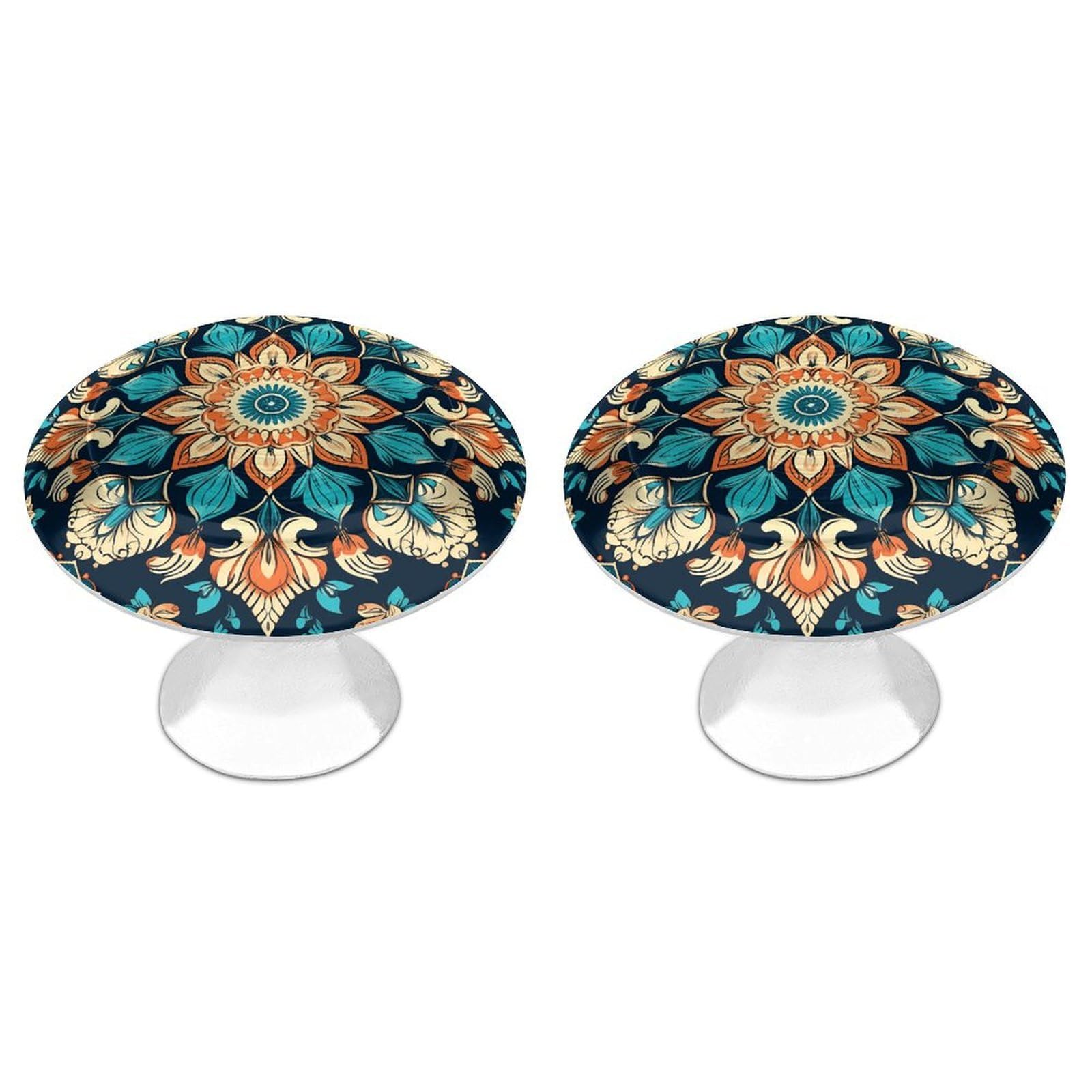 Fekiloot White Vintage Mandala Flowers Cabinet Knobs For Kitchen Ornament, Round Zinc Decorative Drawer Pulls For Cabinets Trendy, Dresser Drawers Pulls Bathroom Dresser Knob With Screw