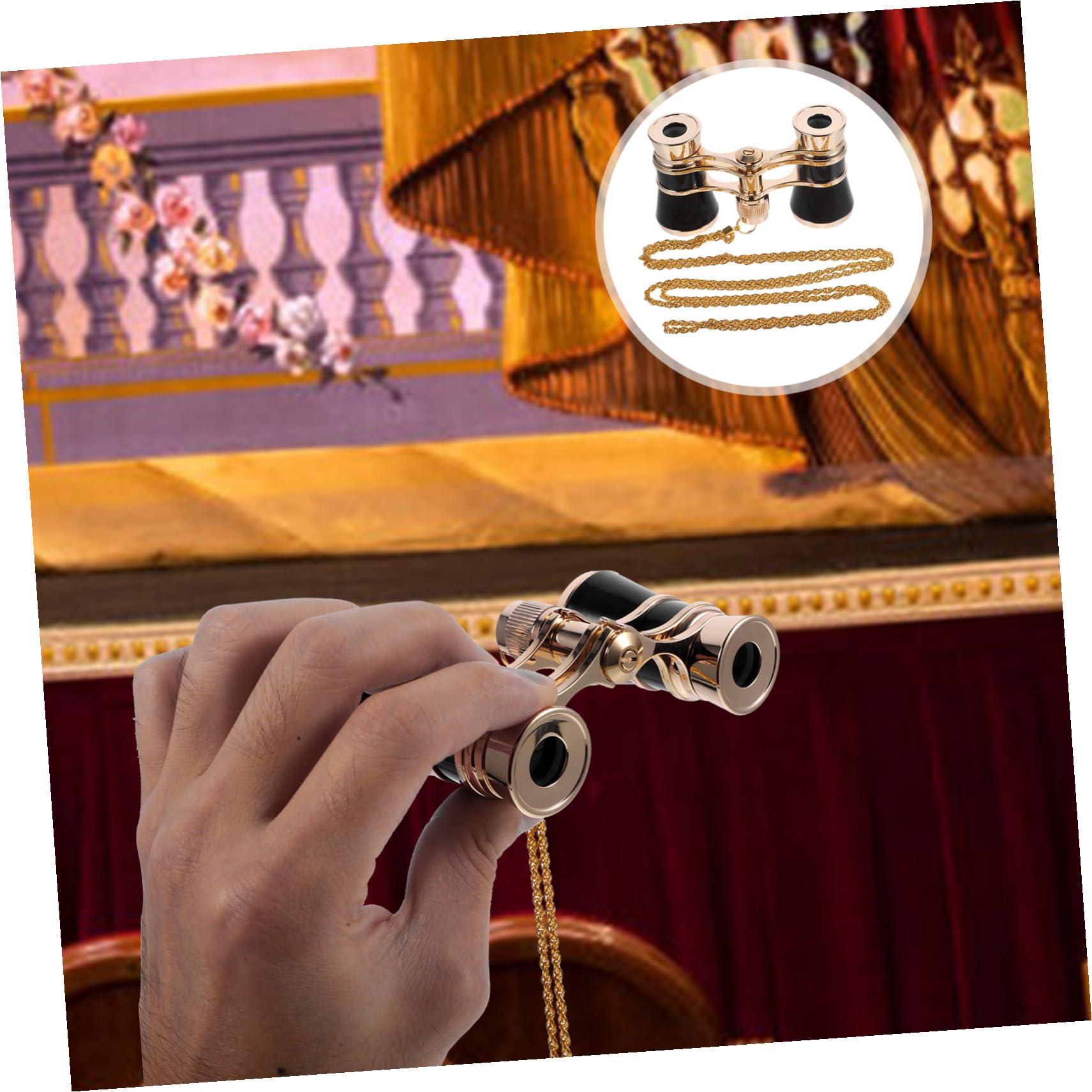 Binocolo Mini Tascabile da Viaggio, Ferro, Set con Catena, Nero | Compatto e Leggero, Uso per Pesca e Montagna, Stile Elegante, Regalo per Amici