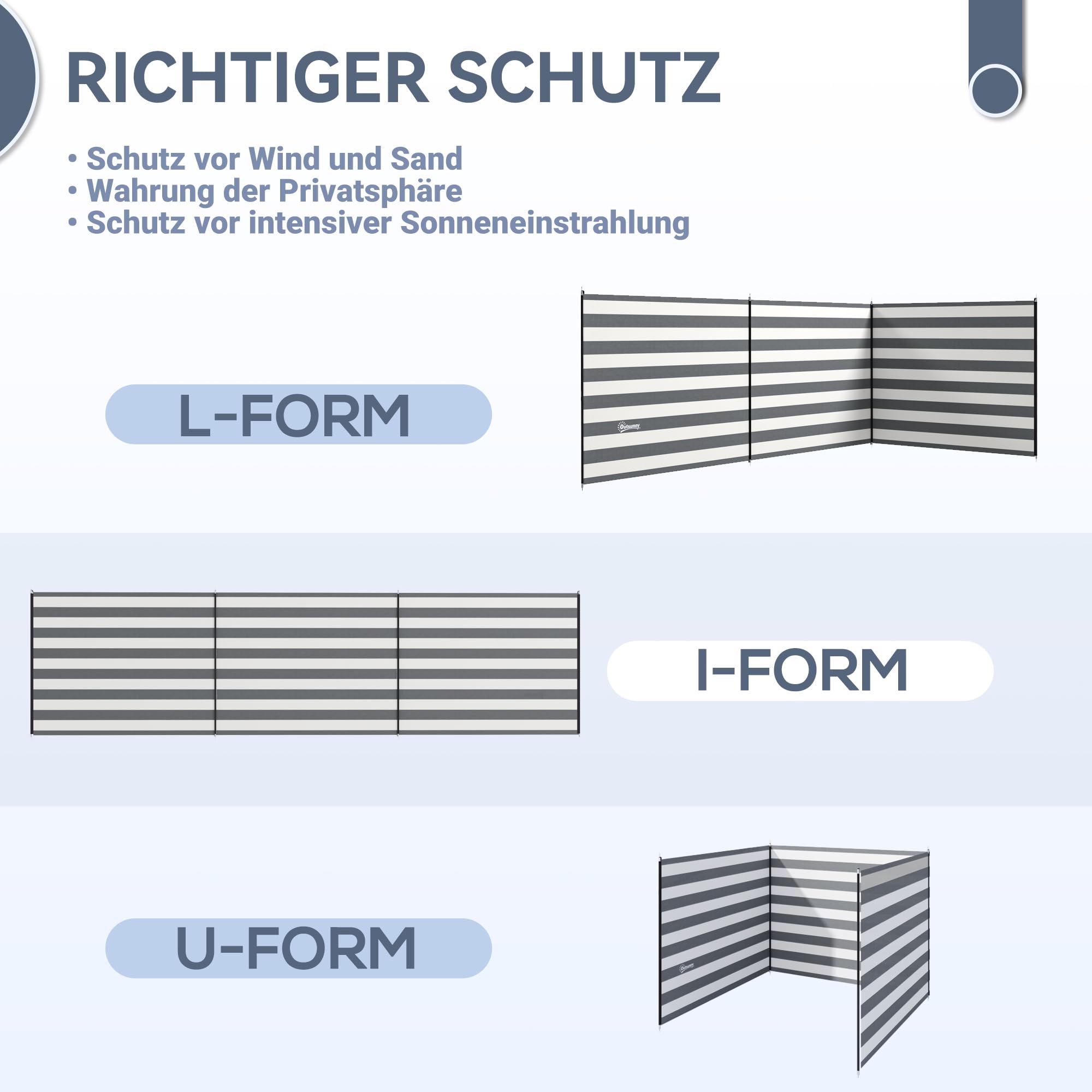 Outsunny Windschutz Camping Sichtschutz 540 x 150 cm mit 4 Stahlstangen Tragetasche