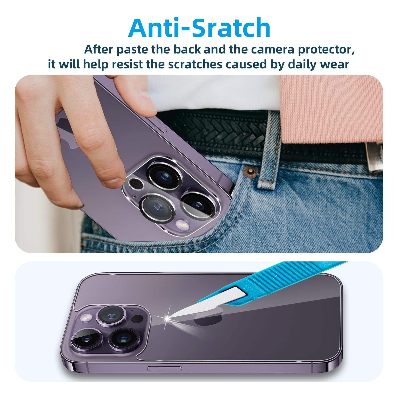 Oelrstfe 2 Pezzi Retro Posteriore Vetro Temperato per iPhone 15 con 2 Fotocamera Pellicola Protettiva,Durezza 9H Anti-Graffio Anti-Impronte Senza Bolle Ultra Trasparente Back Protezione Schermo