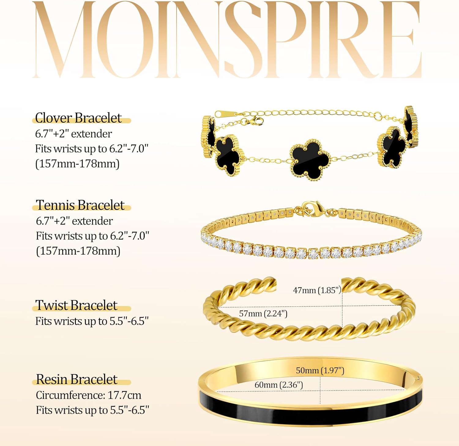 Gold Bracelets for Women, 18K Gold Plated Tennis Nail Clover love Bangle Bracelets Set Non Tarnish, Stainless Steel Trendy Stackable Bracelet Fashion Jewelry Accessories Gifts for Christmas - Image 4