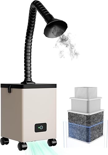 OMTech Extractor de humo XF-180 con filtro de aire de 3 etapas, amortiguador de humo con ruedas y purificador, purificador de aire de 80 W para