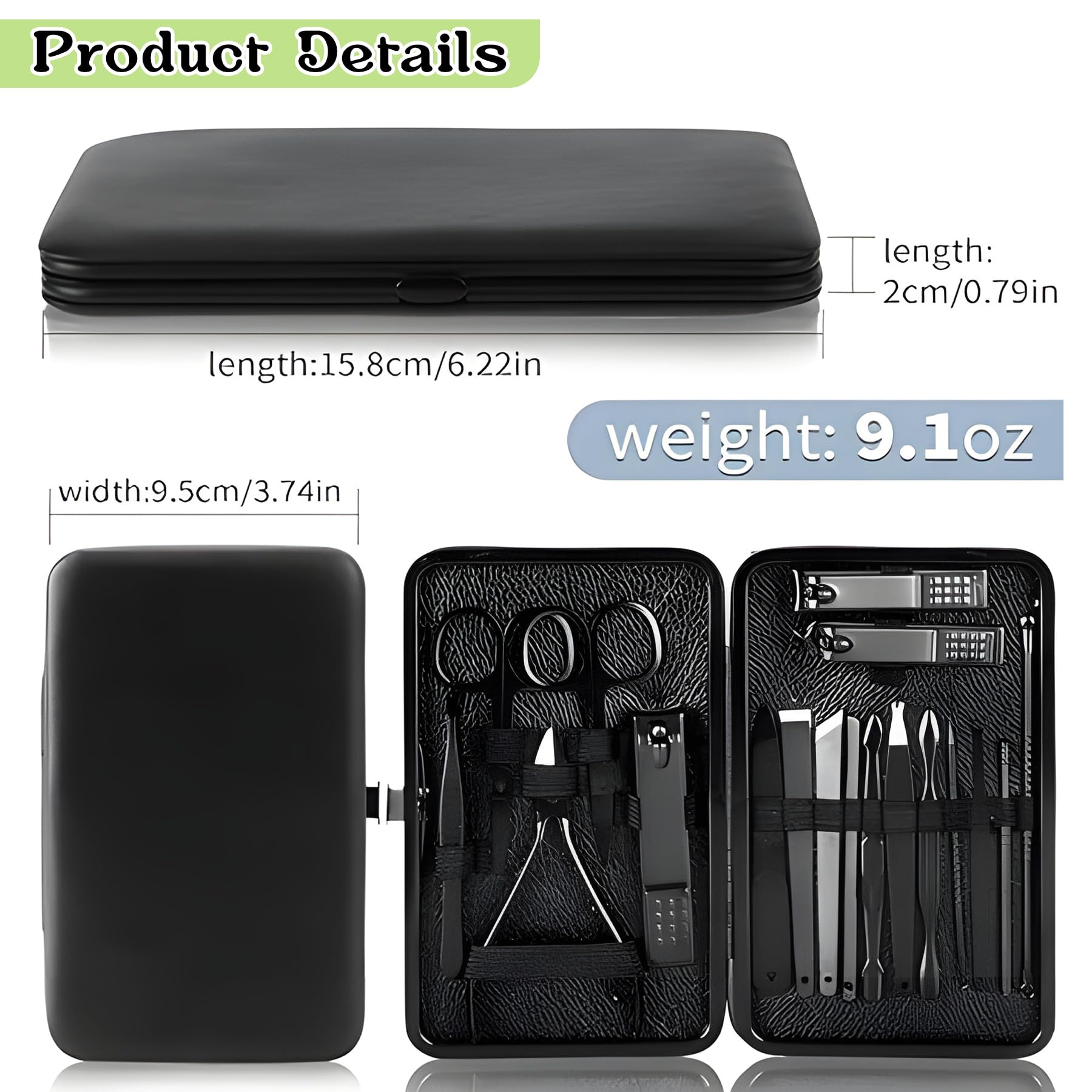 Nail Cutter Set - 18 in 1 Manicure Pedicure Kit for Women, Complete Grooming & Pedicure Kit for Women and Men with Black Leather Travel Case, Perfect Gifts for Women - Wishkey