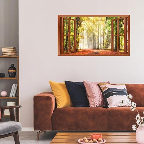 Miniatura 9 de Calcomanías de pared de bosque, 3D, removibles, calcomanías de pared falsas para ventana de pared, calcomanías de pared de árboles de bosque