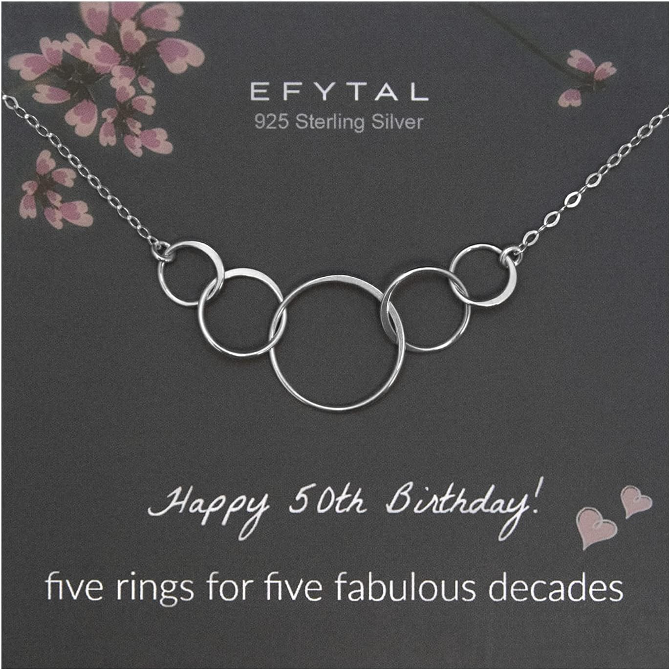 50th Birthday Gifts for Her, Classy Sterling Silver 5 Circle Necklace, Clever 1975 50th Birthday Gifts for Women, 50 and fabulous