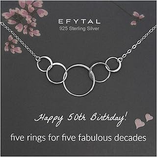 50th Birthday Gift for Her&comma; Sterling Silver 5 Circle Necklace&comma; 50th Birthday Gifts For Women&comma; Cool Gifts for 50 Year Old Woman&comma; 50th Birthday Decorations&comma; 50th Birthday Gift Ideas