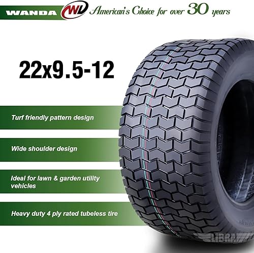 Miniatura 2 de WANDA 22X9.5-12 Lawn Mower Tractor Cart Turf Tires 4 Ply 22x9.5x12 -Set 2-13135