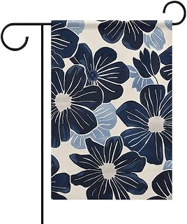 Navy Blue Flowers Garden Flags for Outside 12x18 Double Sided Weatherproof Polyester Seasonal Yard Flag with 2" Sleeve & 4 Ties Welcome House Outdoor Banner Decor for Holidays & Gifts
